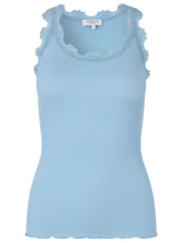 Babette silk lace topp - heaven blue made by Rosemunde Copenhagen