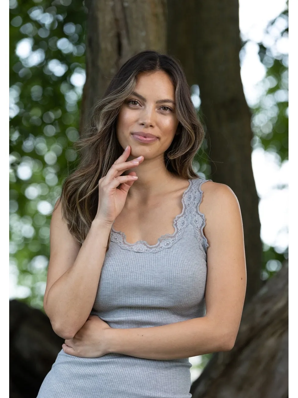 Babette silk lace topp - light grey melange sold by Brando product image thumbnail 4