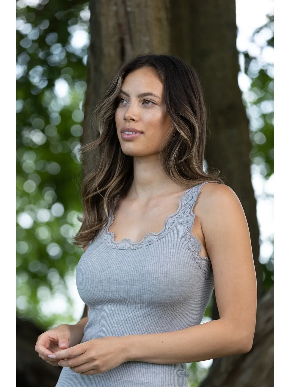 Babette silk lace topp - light grey melange sold by Brando product image thumbnail 3