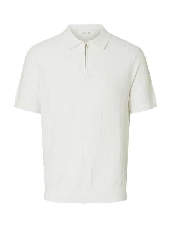 Crane knit structure polo t-skjorte - Egret made by Selected
