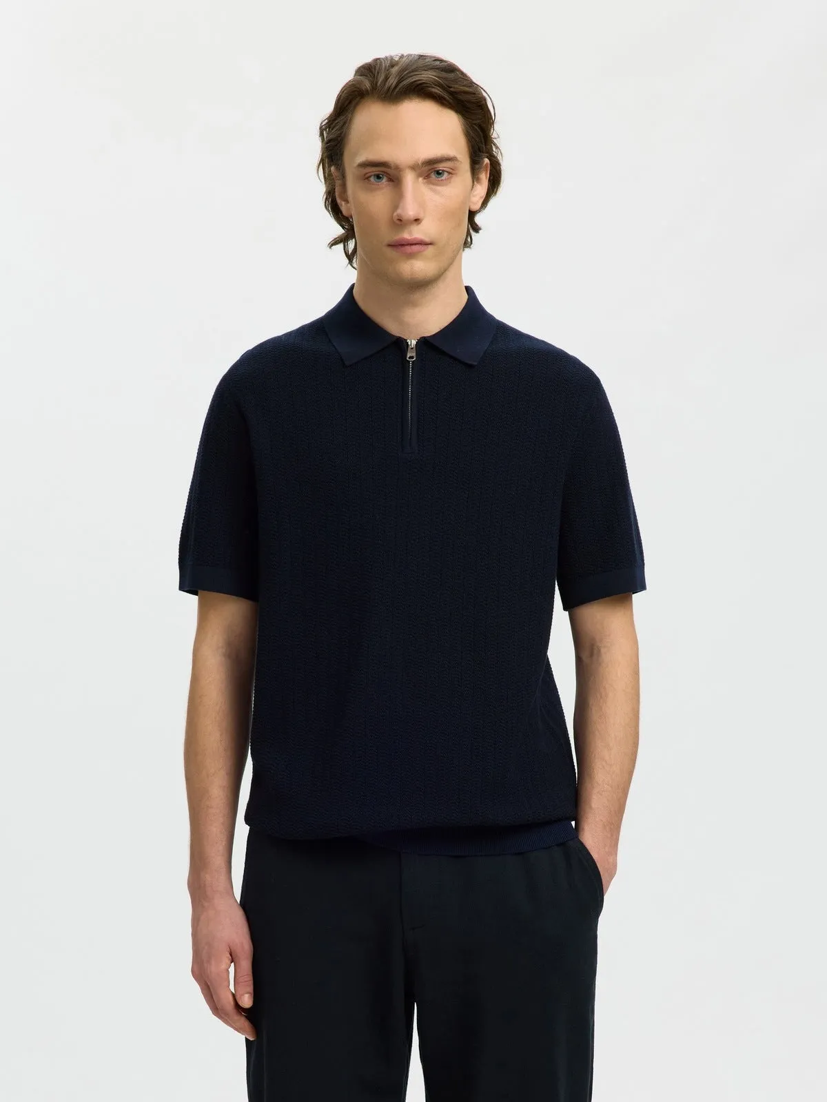 Crane knit structure polo t-skjorte - navy blazer sold by Brando product image thumbnail 2