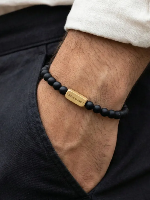 Stones bracelet natural ned - matt black/ gold made by Brando