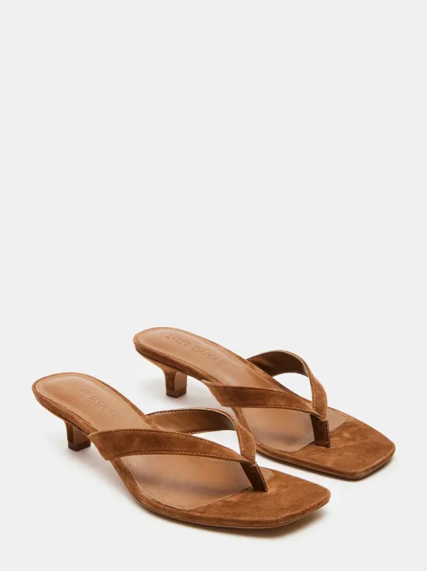 Tracie kitten heel sandal - chestnut suede sold by Brando