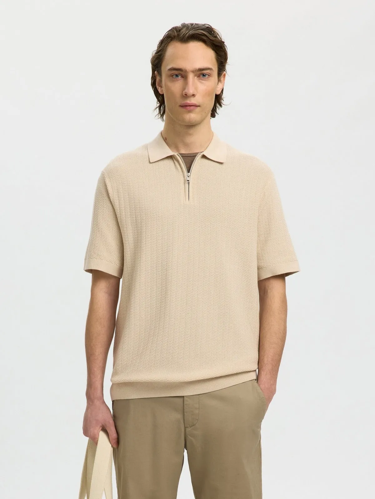 Crane knit structure polo t-skjorte - oatmeal sold by Brando product image thumbnail 2