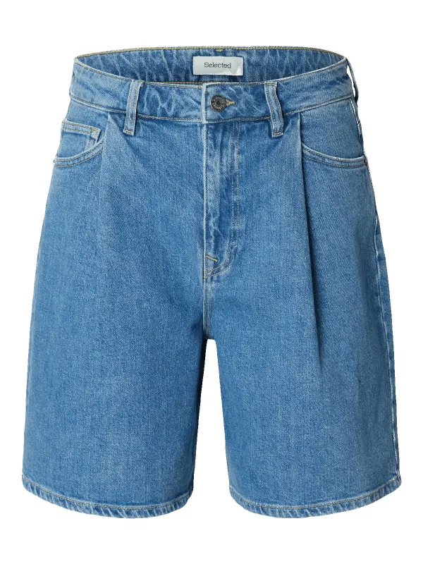 Wide merle denim shorts - Light Blue Denim made by Selected