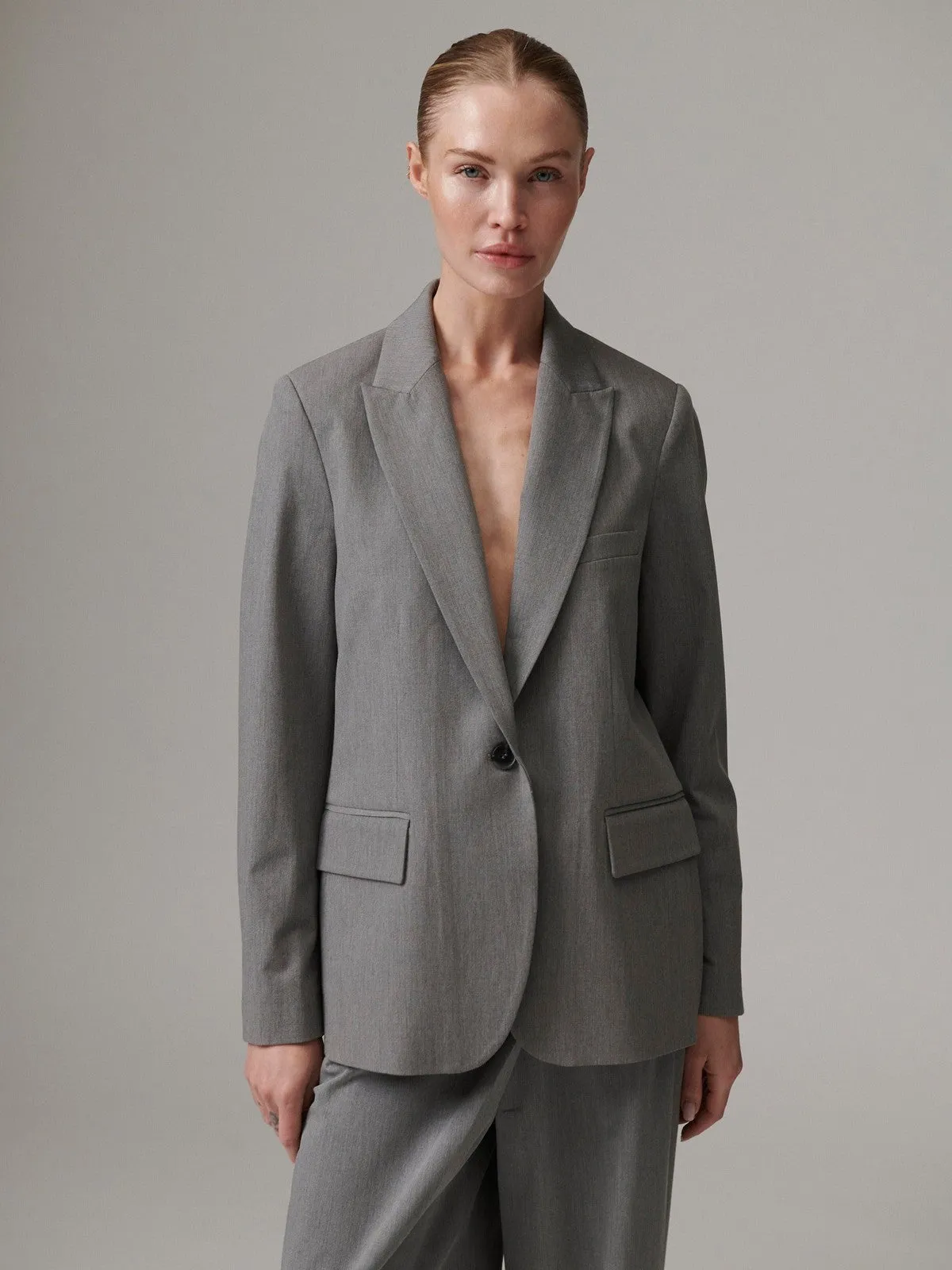 Hector classic gabardine blazer - medium grey melange sold by Brando
