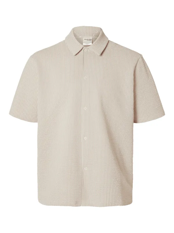 Relaxben seersucker jersey skjorte - desert taupe sold by Brando