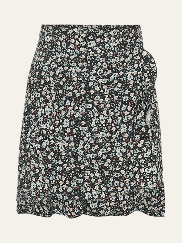 Milly Wrap Skjørt kort - Black/Blue flower sold by Brando