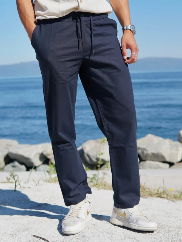 Barcelona bomull / lin bukse - navy sold by Brando