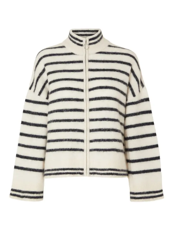 SIA KNIT ZIPPER CARDIGAN - BLACK STRIPE Birch sold by Brando