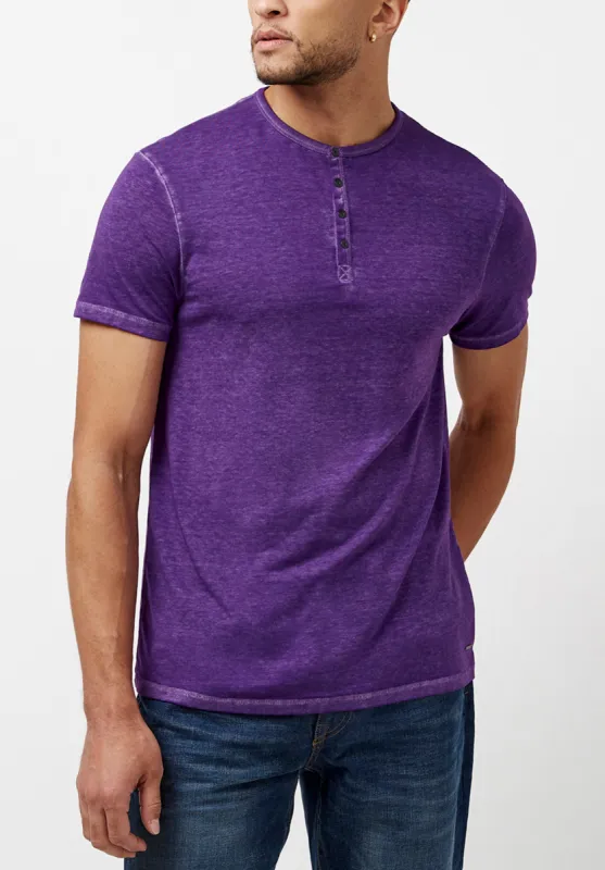 Kasum Men's Buttoned Henley T-Shirt in Purple - BM23835 sold by Buffalo Jeans
