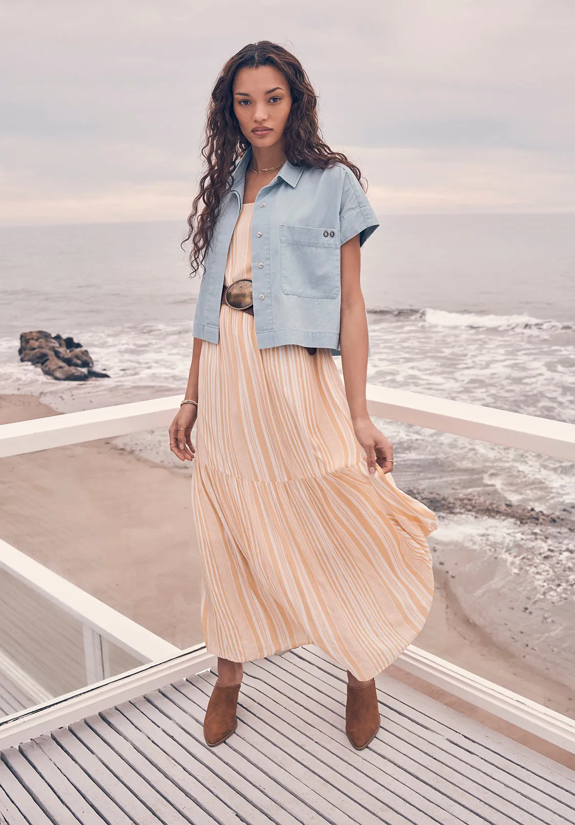 Assisi Women's Maxi Tiered Striped Dress, White and Yellow - WD0048S sold by Buffalo Jeans product image thumbnail 2