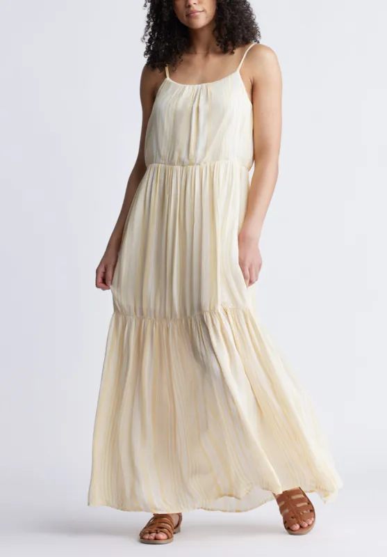 Assisi Women's Maxi Tiered Striped Dress, White and Yellow - WD0048S sold by Buffalo Jeans