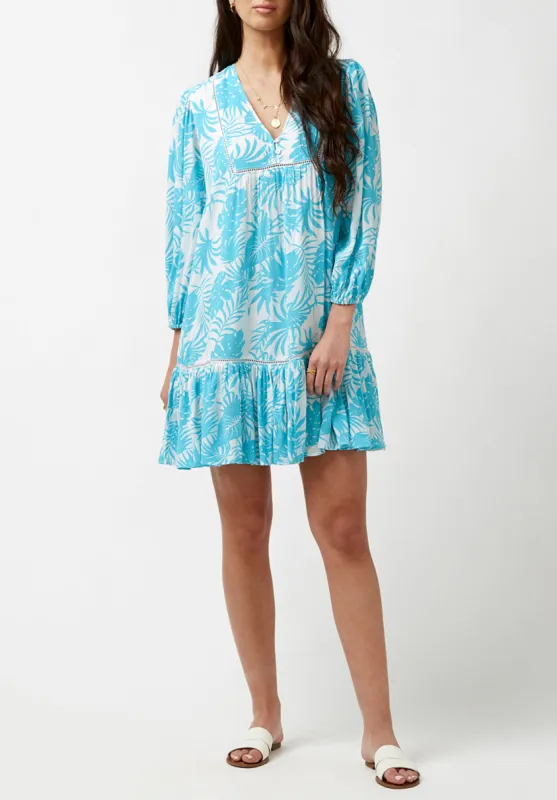 Haven Women's Drop Hem Dress in Blue Tropical Print - WD0684P made by Buffalo David Bitton