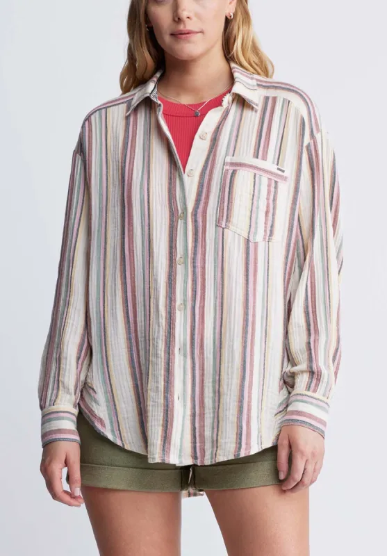 Aija Women’s Long Sleeve Striped Shirt. Beige & Pink - WT0080P sold by Buffalo Jeans