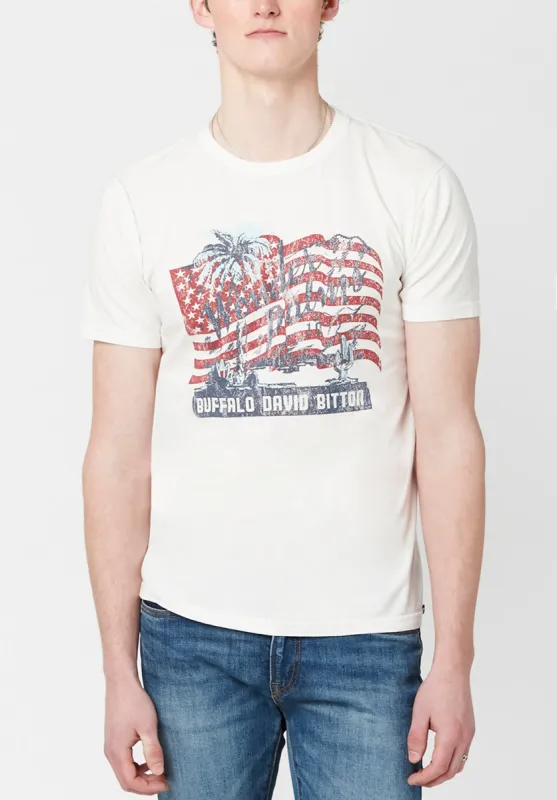 Wonder Palms Toliber Men's T-Shirt in White - BM23679 made by Buffalo David Bitton