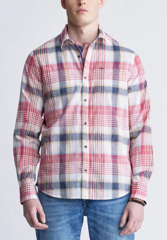 Sizar Men's Long Sleeve Plaid Shirt, White with Pink and Blue - BM24370 sold by Buffalo Jeans