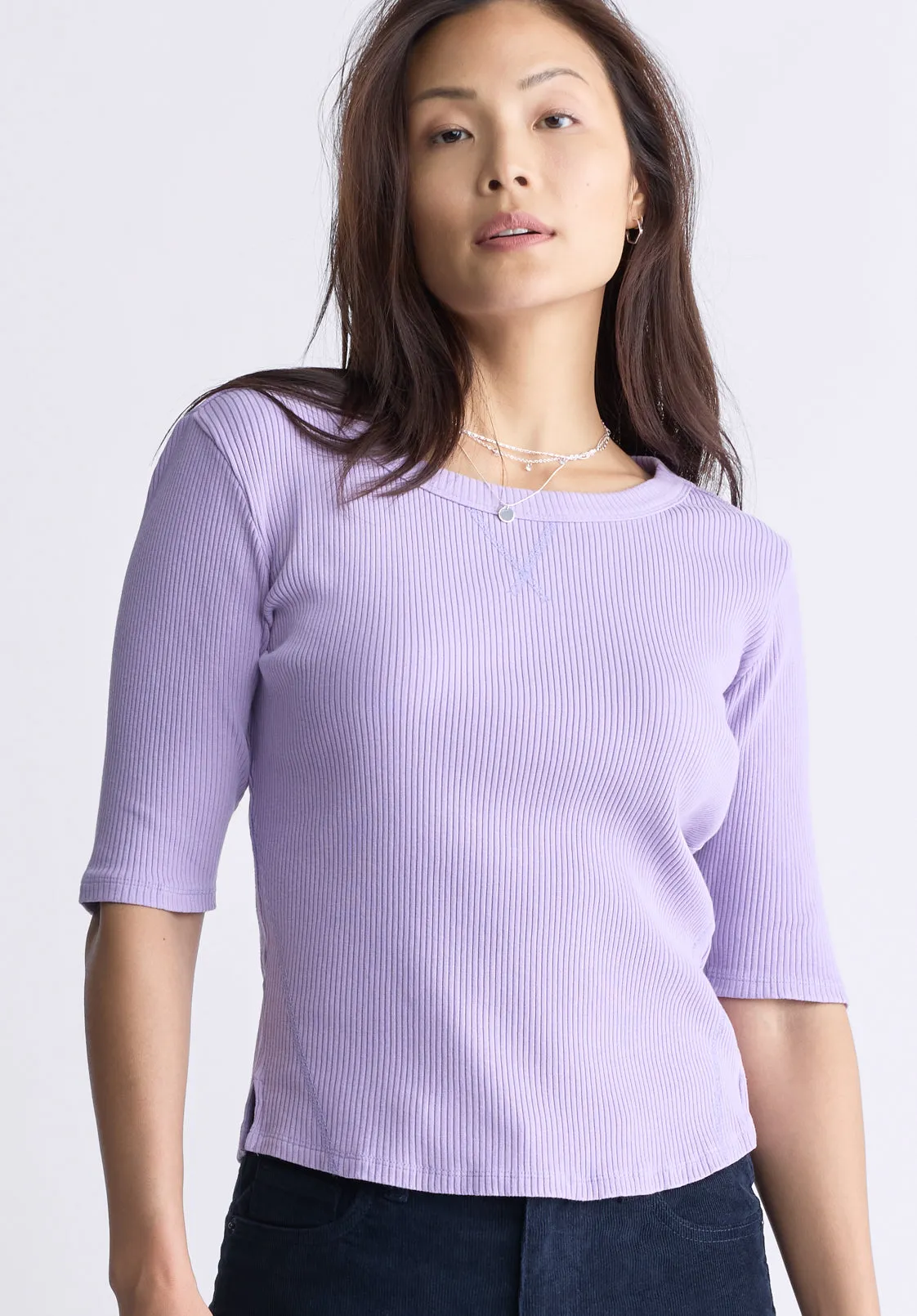 Tabbey Women's Elbow-Length Sleeve Ribbed Top, Purple - KT0152F sold by Buffalo Jeans product image thumbnail 2