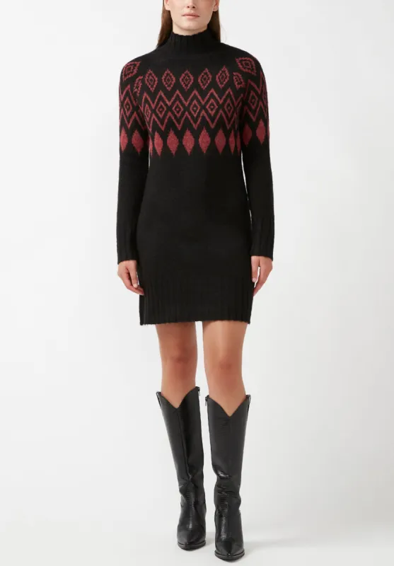 Massima Women's Long Sleeve Mock Neck Sweater Dress in Black - SD0001H sold by Buffalo Jeans