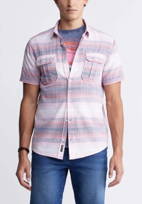 Siboa Men's Short-Sleeve Striped Shirt in White & Pink - BM24303 sold by Buffalo Jeans