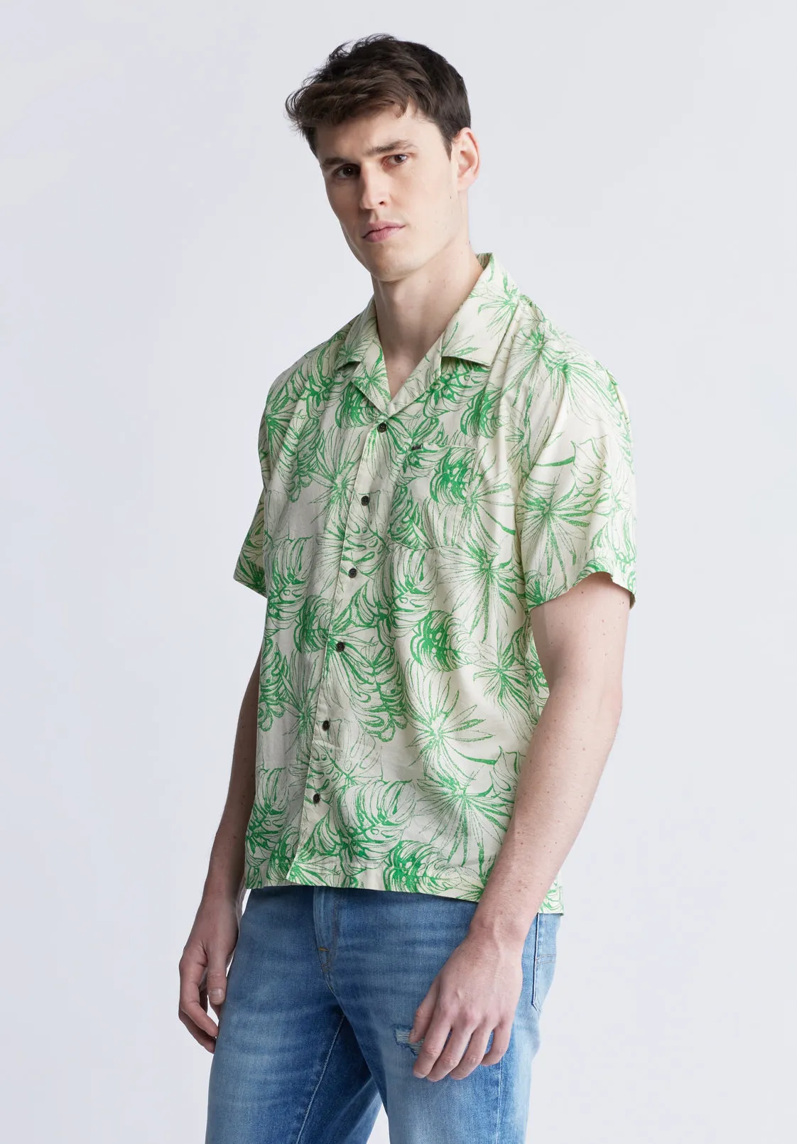 Suresh Men's Short Sleeve Camp Shirt, Beige with Green Print - BM24293 sold by Buffalo Jeans product image thumbnail 3