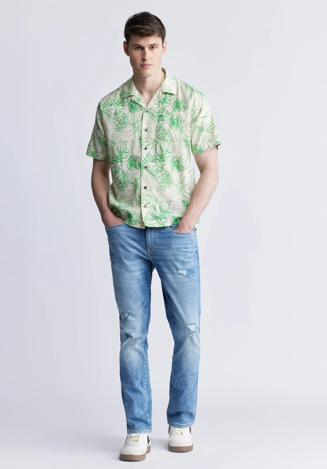 Suresh Men's Short Sleeve Camp Shirt, Beige with Green Print - BM24293 sold by Buffalo Jeans product image thumbnail 5