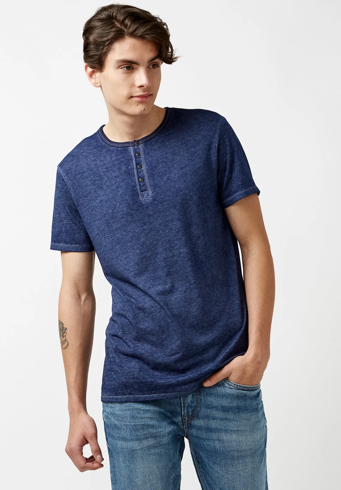 Kasum Buttoned Henley Men's T-Shirt in Dark Blue - BM21411 sold by Buffalo Jeans
