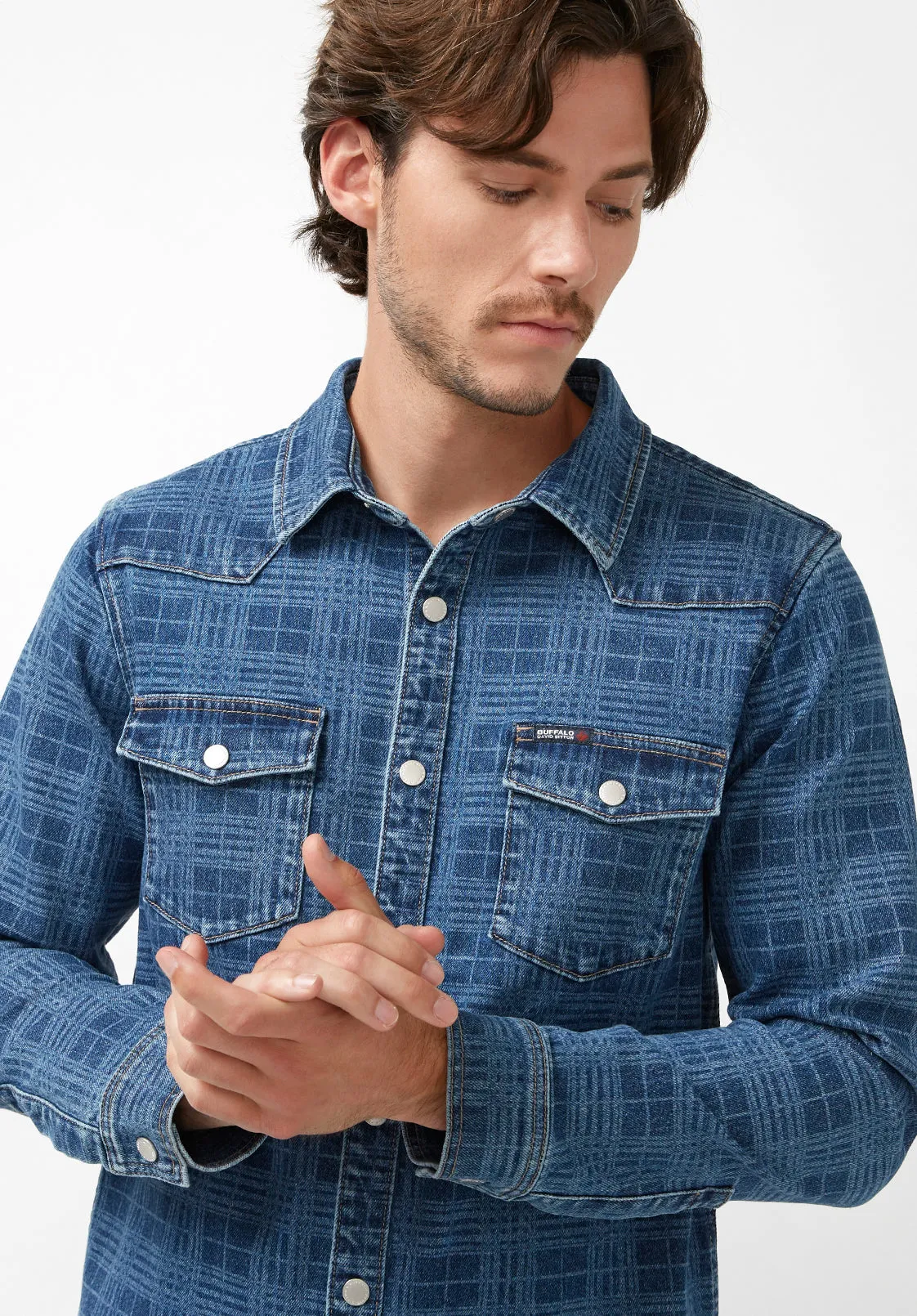 Shane Men's Long-Sleeve Denim Shirt in Indigo Plaid - BM22937 sold by Buffalo Jeans product image thumbnail 5