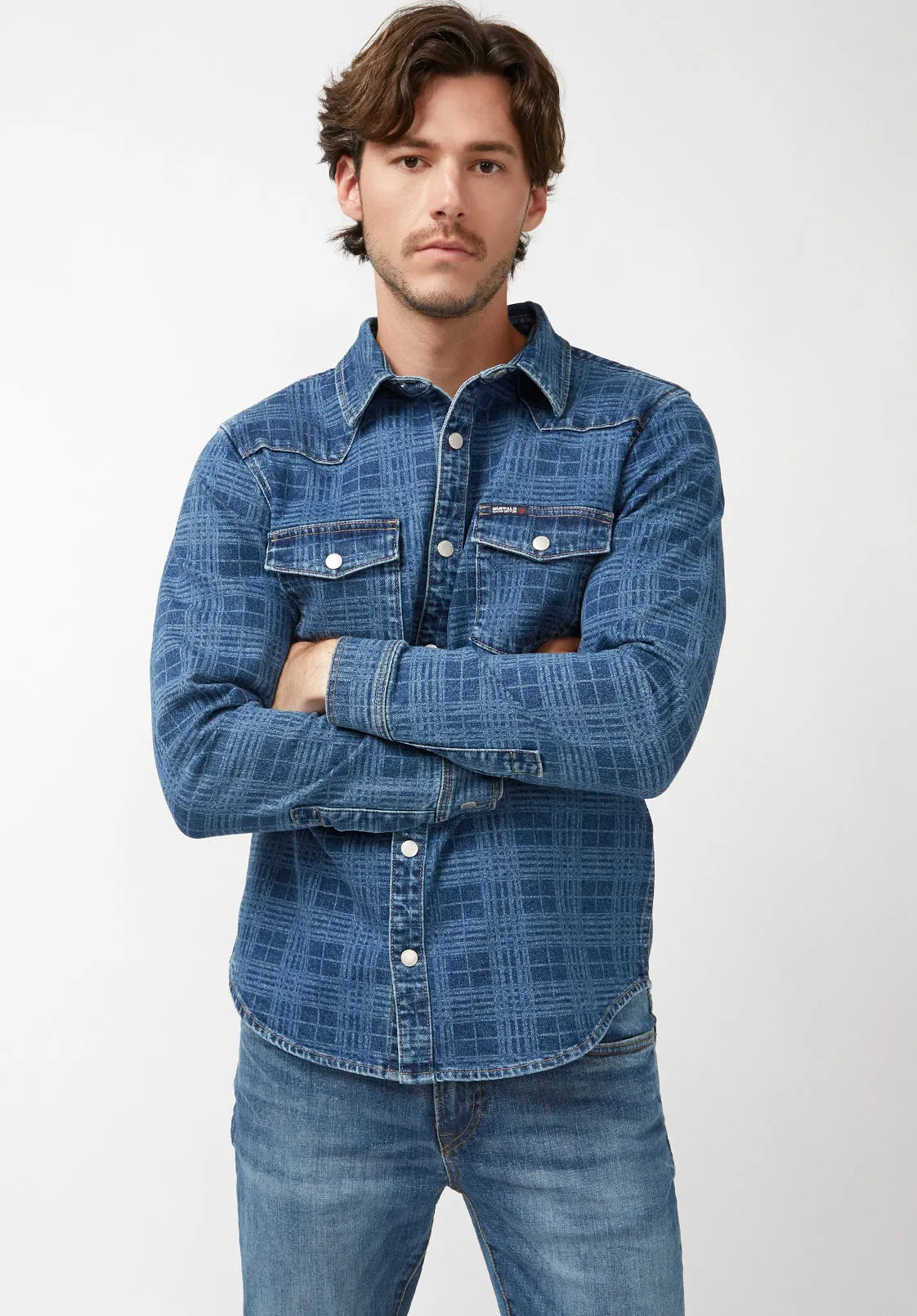 Shane Men's Long-Sleeve Denim Shirt in Indigo Plaid - BM22937 sold by Buffalo Jeans product image thumbnail 4