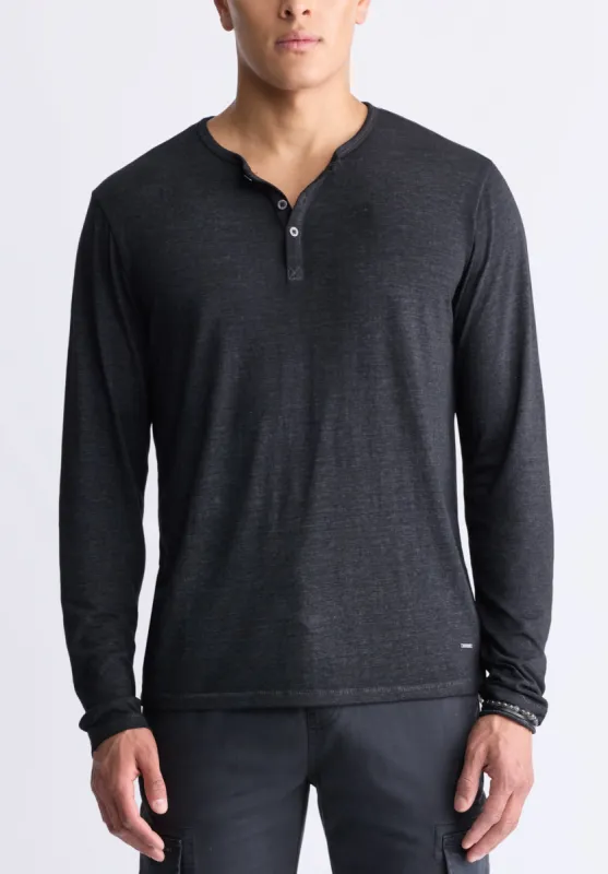 Kaduk Men's Long-Sleeve Burnout Henley Top, Black - BM24237 made by Buffalo David Bitton