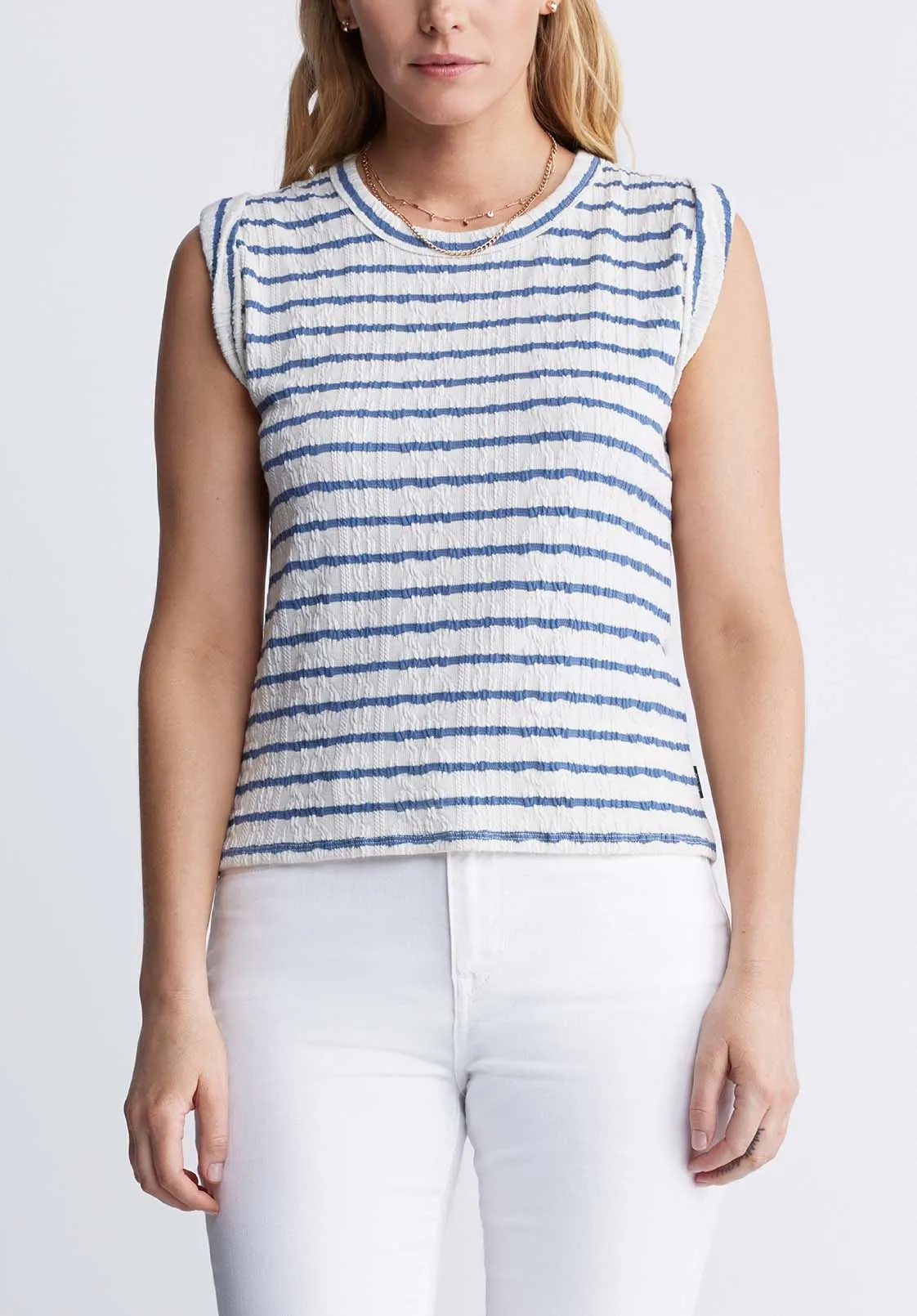 Elayne Women’s Striped Sleeveless Top, White & Blue - KT0126P sold by Buffalo Jeans