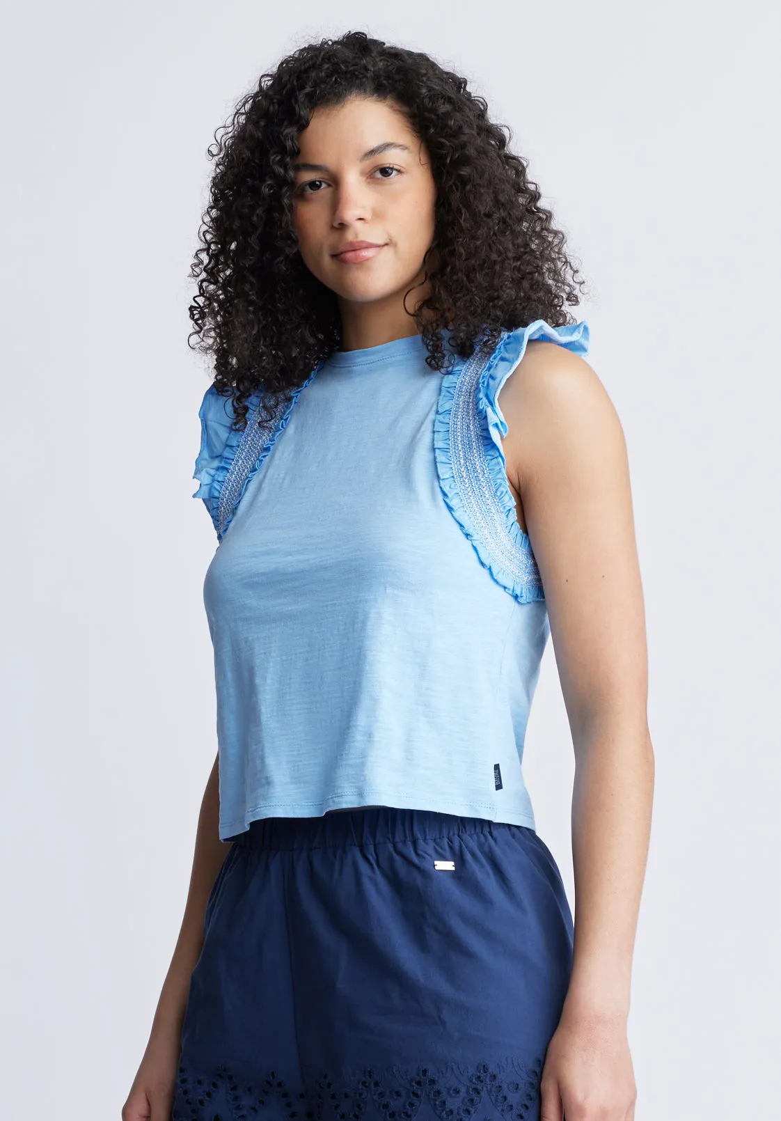 Betina Women's Ruffled Cropped Top, Blue - KT0143S sold by Buffalo Jeans product image thumbnail 3