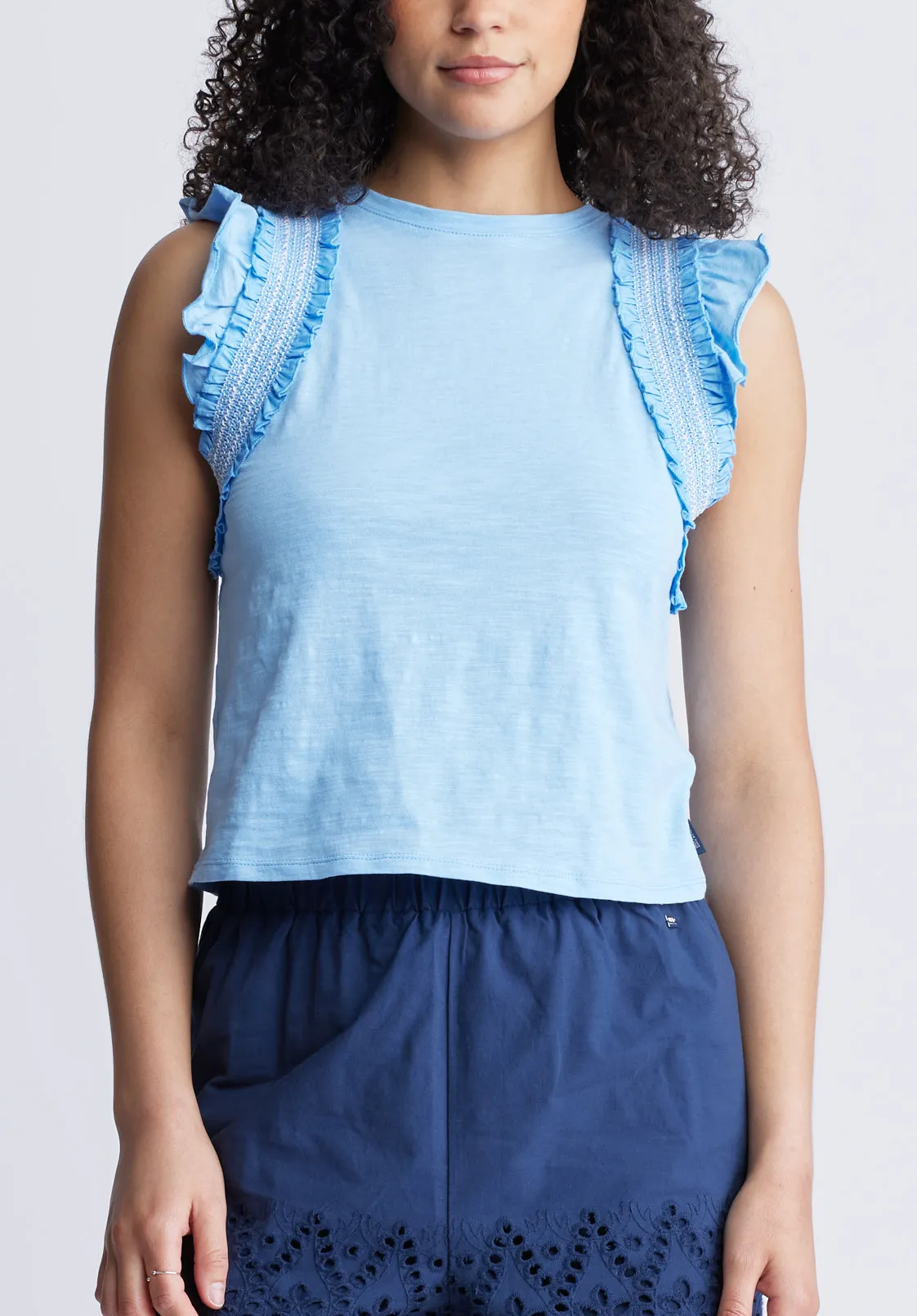 Betina Women's Ruffled Cropped Top, Blue - KT0143S sold by Buffalo Jeans