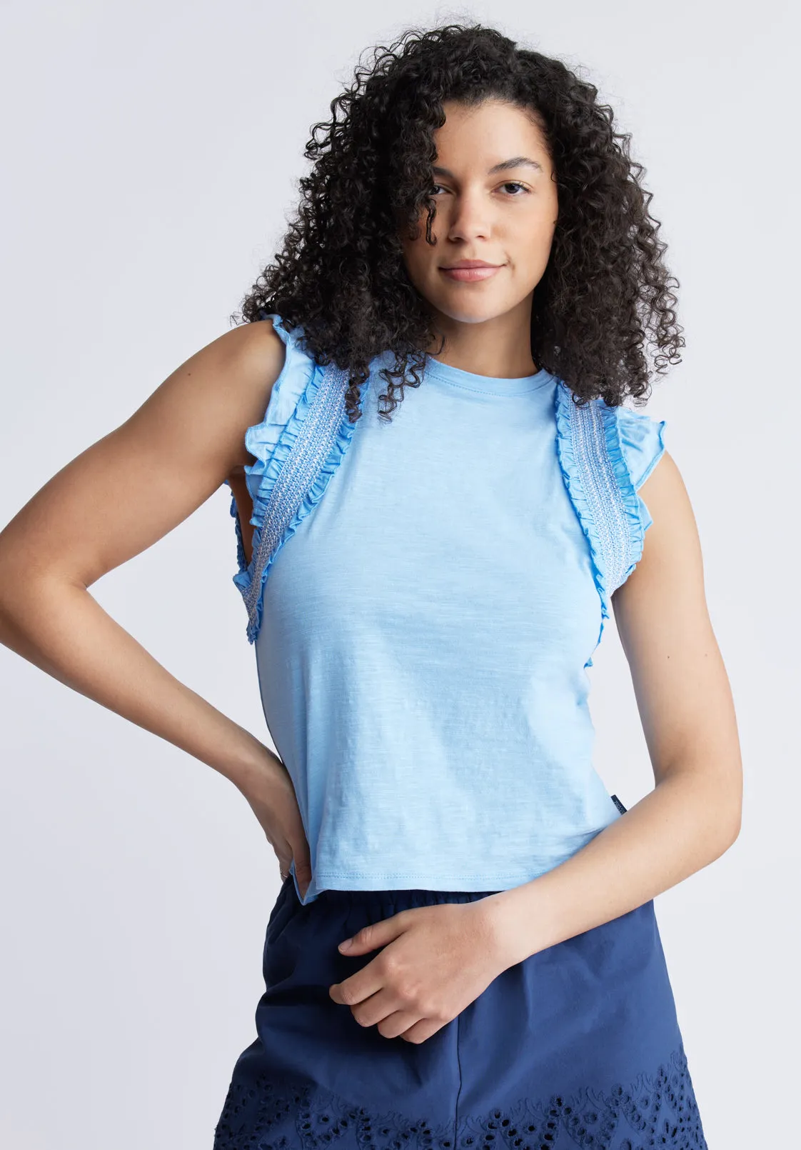 Betina Women's Ruffled Cropped Top, Blue - KT0143S sold by Buffalo Jeans product image thumbnail 2