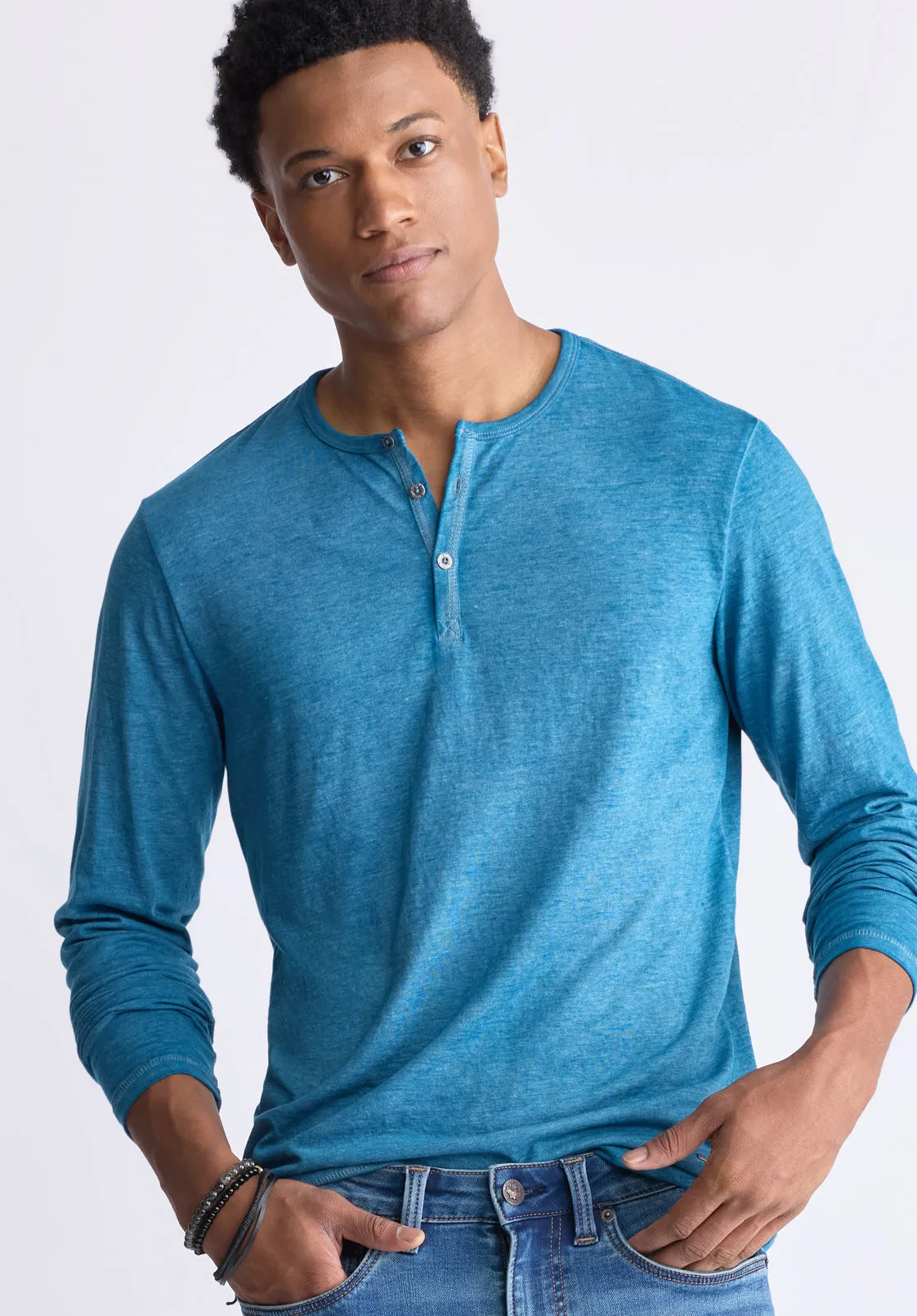 Kaduk Men's Long-Sleeve Burnout Henley Top, Atlantic Blue - BM24237 sold by Buffalo Jeans product image thumbnail 2