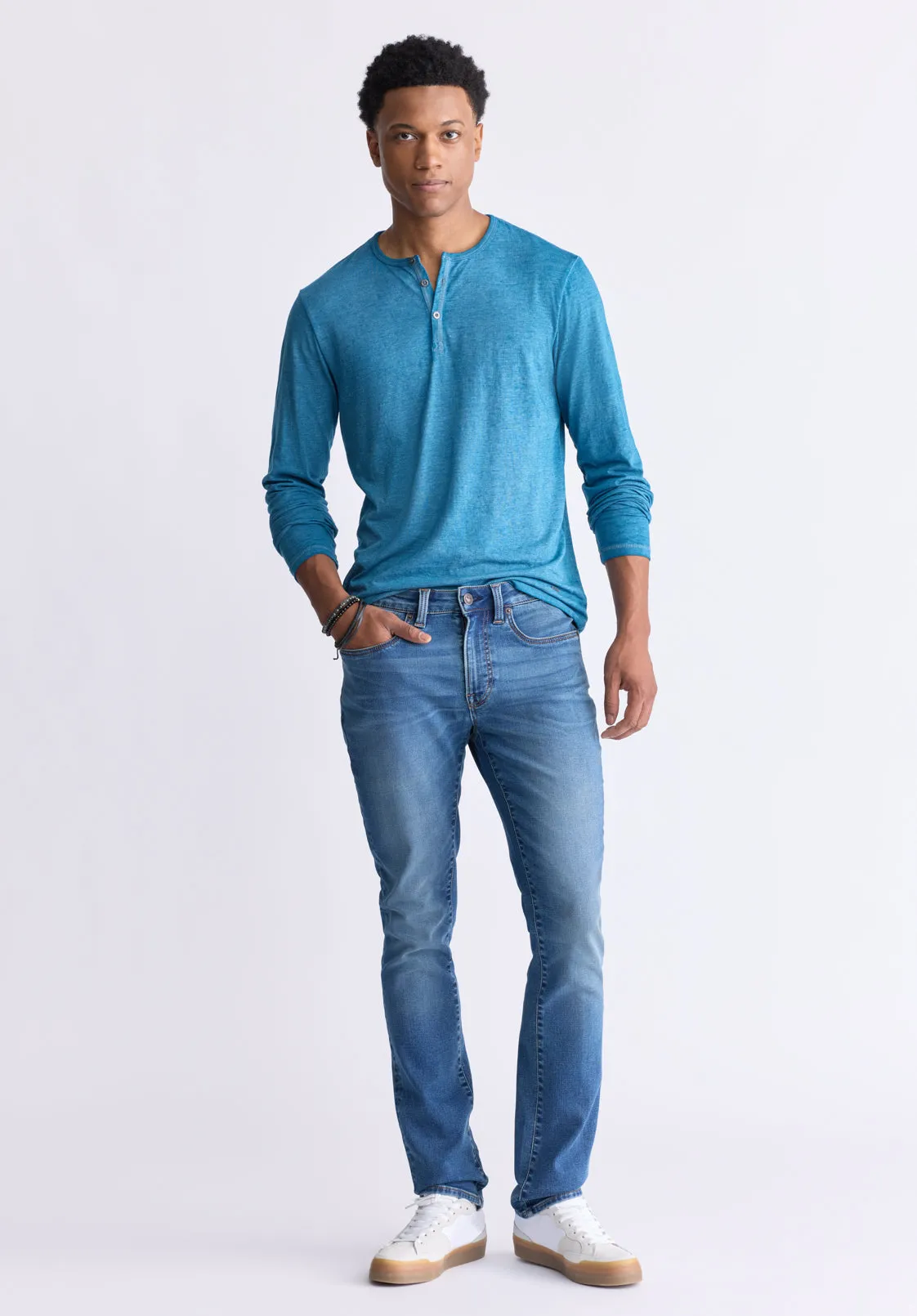 Kaduk Men's Long-Sleeve Burnout Henley Top, Atlantic Blue - BM24237 sold by Buffalo Jeans product image thumbnail 4