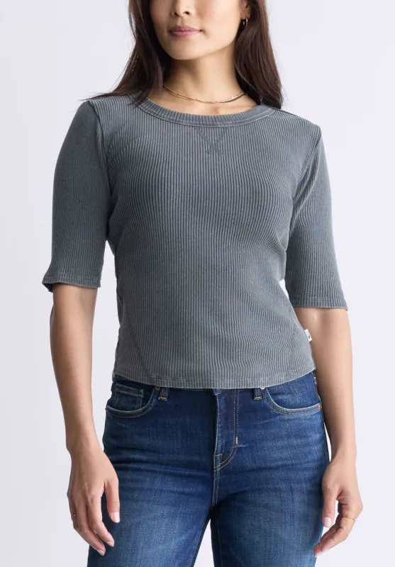 Tabbey Women's Elbow-Length Sleeve Ribbed Top, Raven Grey - KT0152F sold by Buffalo Jeans