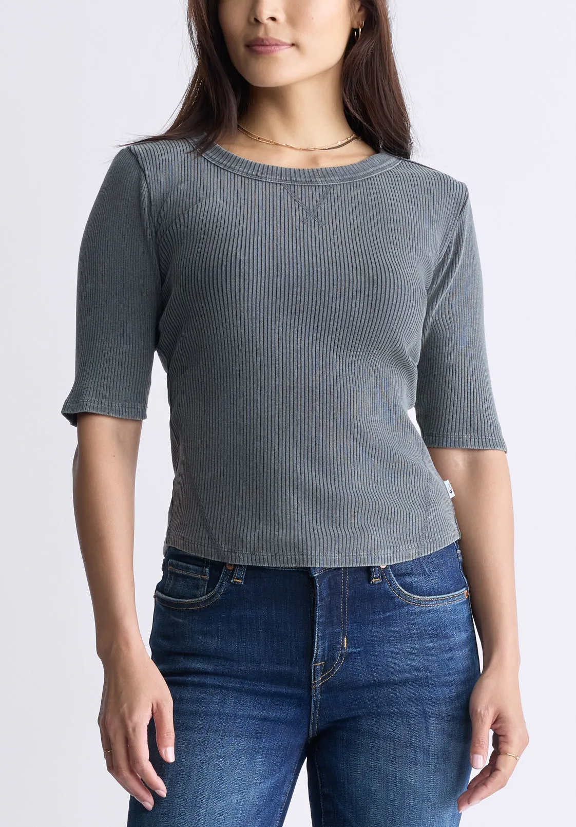Tabbey Women's Elbow-Length Sleeve Ribbed Top, Raven Grey - KT0152F sold by Buffalo Jeans