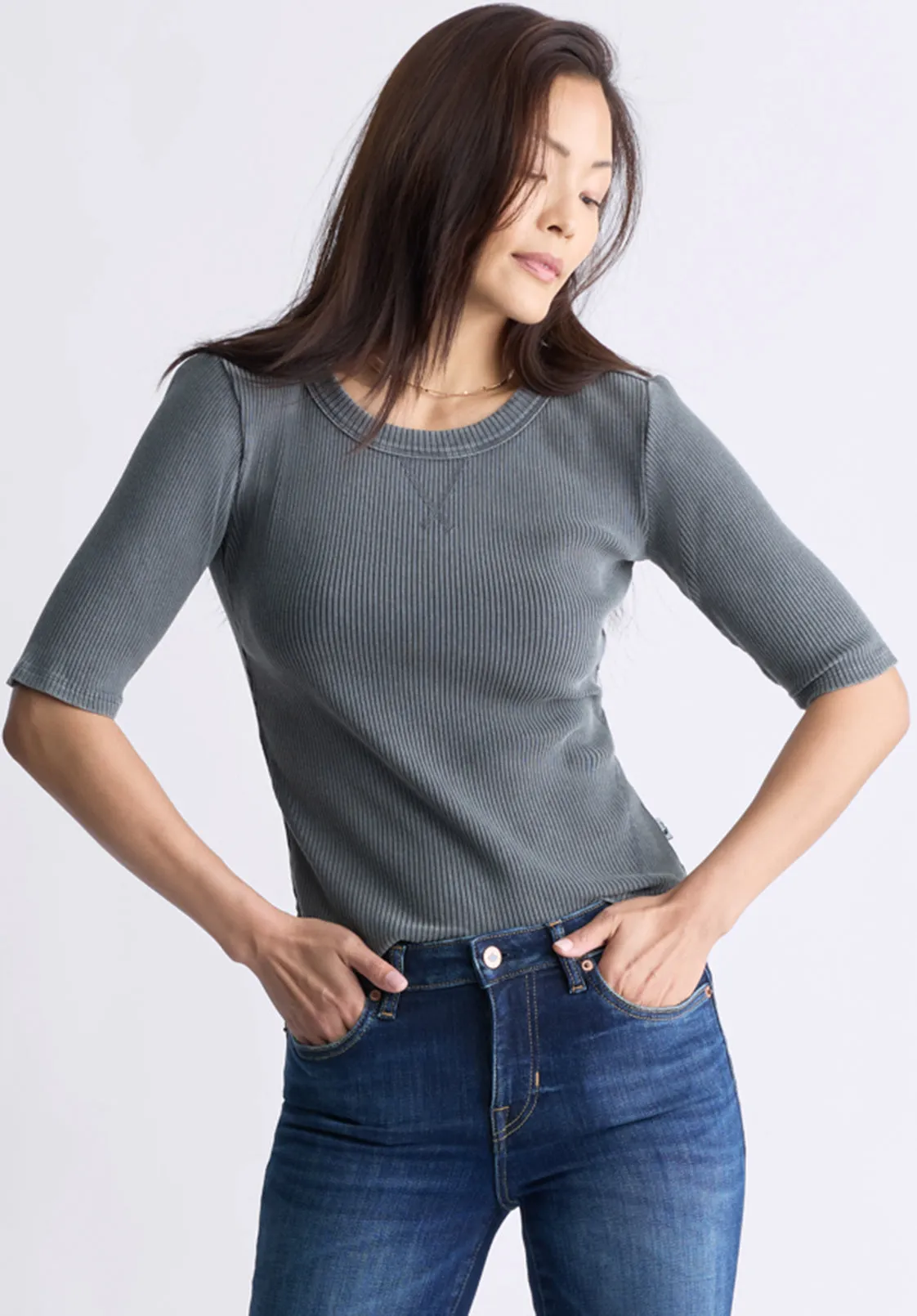 Tabbey Women's Elbow-Length Sleeve Ribbed Top, Raven Grey - KT0152F sold by Buffalo Jeans product image thumbnail 2
