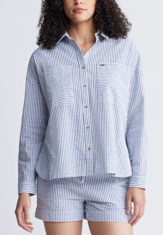 Selea Women's Long Sleeve Seersucker Shirt, Blue - WT0110S sold by Buffalo Jeans
