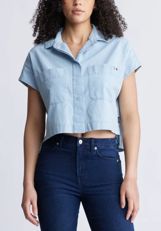 Fenella Women's Short Sleeve Crop Shirt, Blue - WT0088S sold by Buffalo Jeans