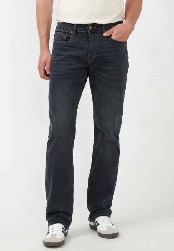 Relaxed Straight Driven Men's Jeans in Crinkled and Sanded Dark Blue - BM22639 sold by Buffalo Jeans