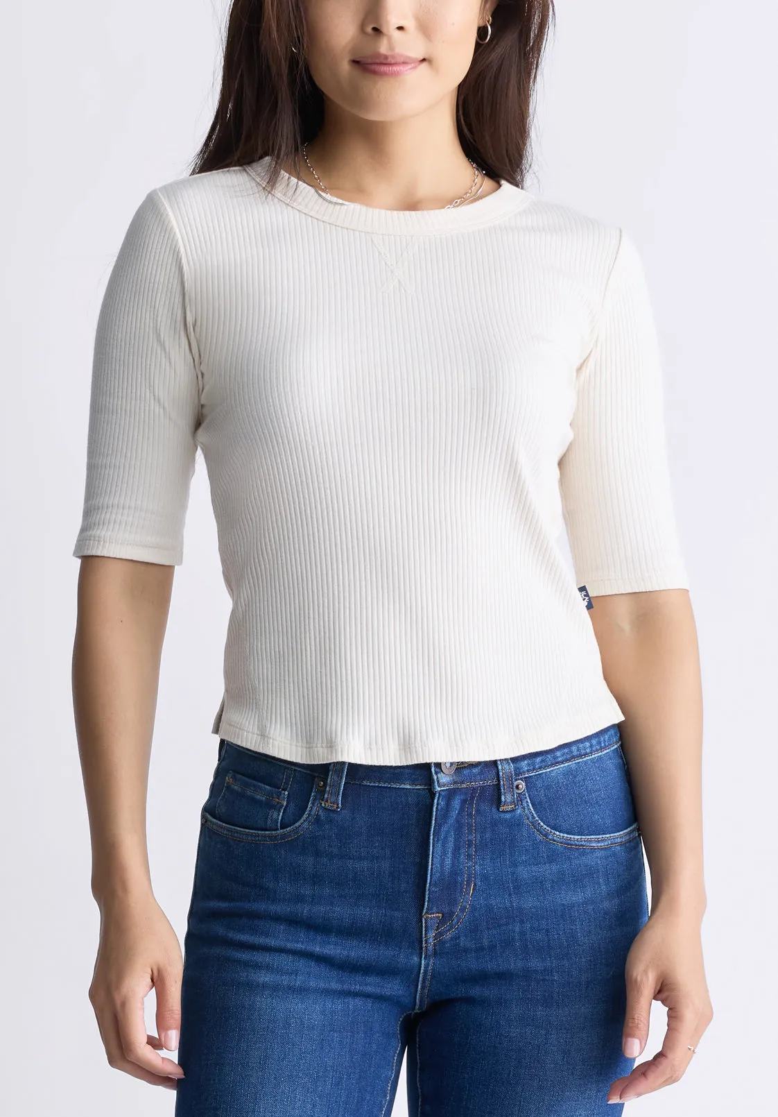 Tabbey Women's Elbow-Length Sleeve Ribbed Top, White - KT0166F sold by Buffalo Jeans
