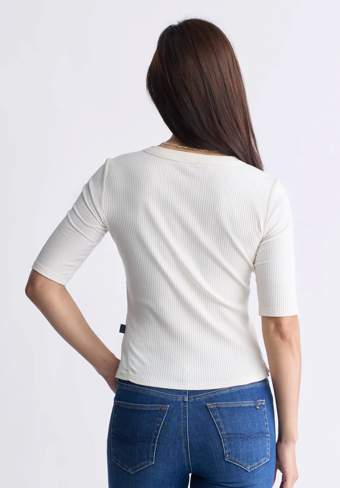 Tabbey Women's Elbow-Length Sleeve Ribbed Top, White - KT0166F sold by Buffalo Jeans product image thumbnail 4
