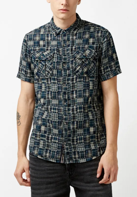 Soqut Men's Short-Sleeve Plaid Shirt, Whale - BM23891 made by Buffalo David Bitton
