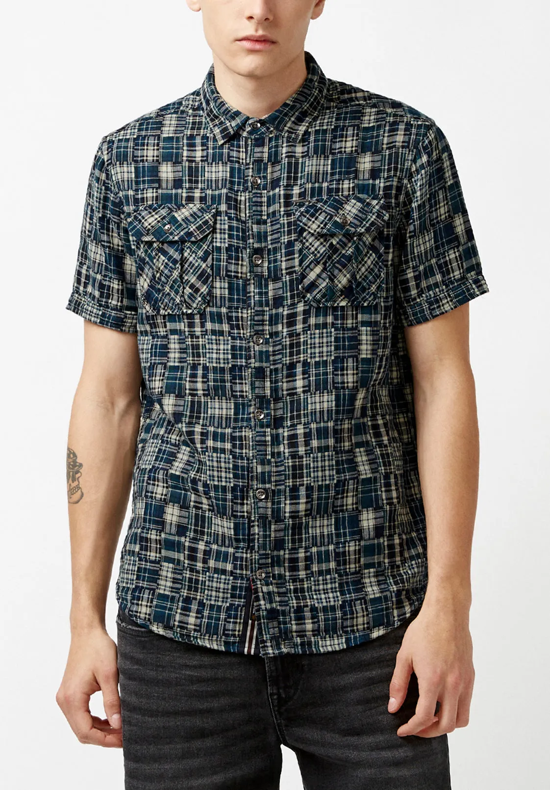 Soqut Men's Short-Sleeve Plaid Shirt, Whale - BM23891 sold by Buffalo Jeans
