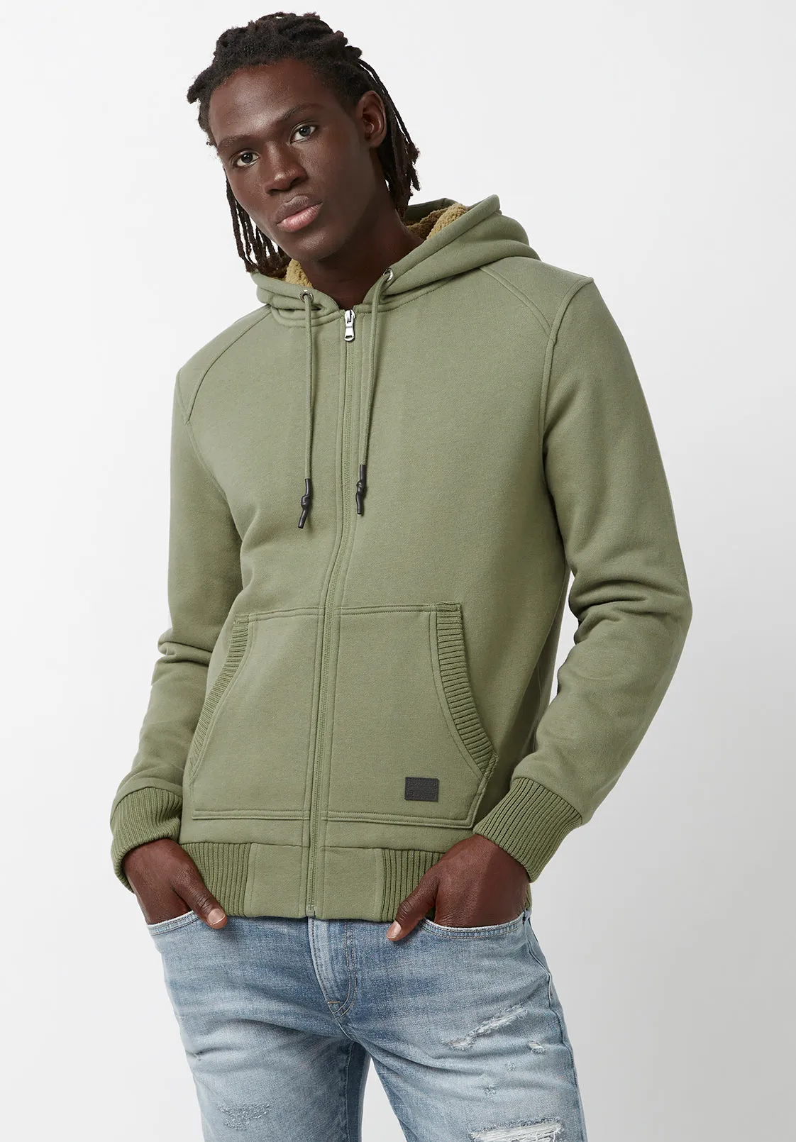 Fasox Men's Zip-Up Hooded Jacket with Sherpa Lining, Army green - BM24161 sold by Buffalo Jeans product image thumbnail 3