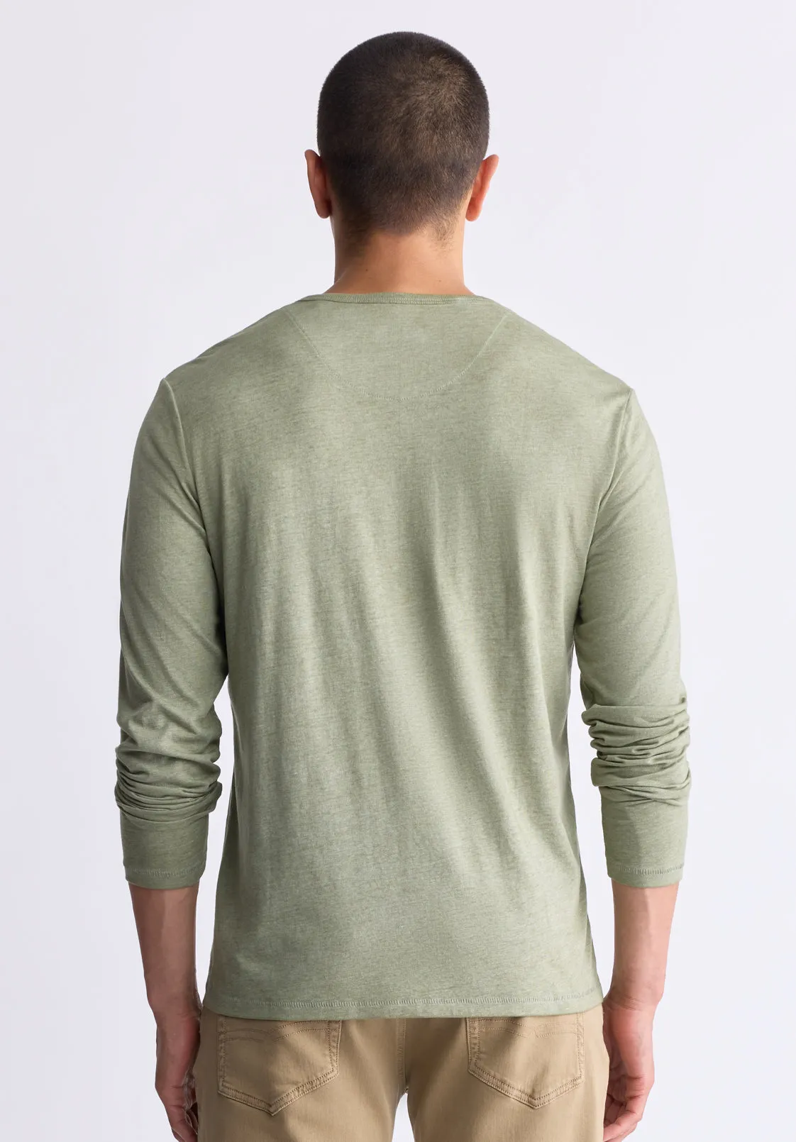 Kaduk Men's Long-Sleeve Burnout Henley Top, Army Green - BM24237 sold by Buffalo Jeans product image thumbnail 4