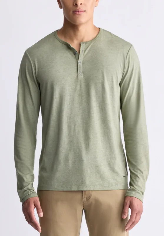 Kaduk Men's Long-Sleeve Burnout Henley Top, Army Green - BM24237 sold by Buffalo Jeans