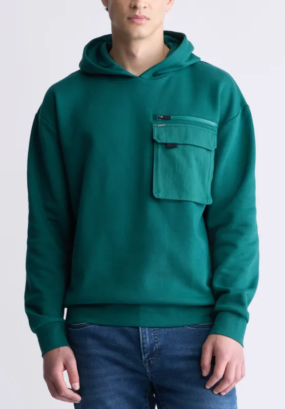 Fabio Men's Hooded Sweatshirt with Chest Pocket, Forest Green - BM24393 sold by Buffalo Jeans